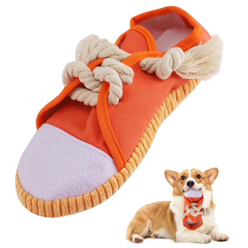 vocheer Dog Chew Toy, Dog Toys to Keep Them Busy Durable Teething Shoe Interactive Squeaky Puppy Toy,Small,Medium Breze, Machine Washable(Orange) - Image 1